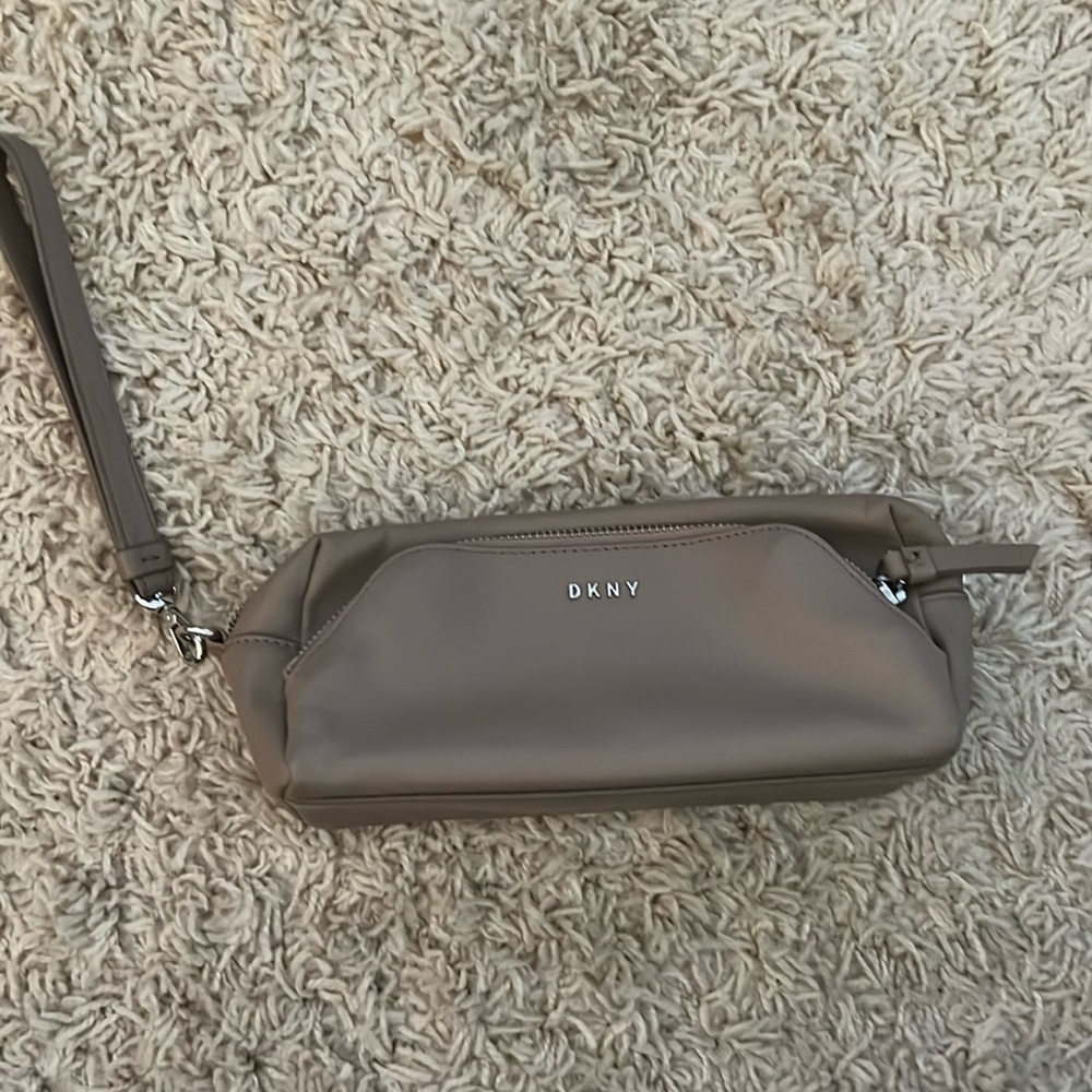 Taupe, three-section DKNY wristlet